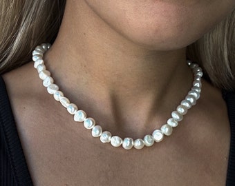Natural Pearl Choker Necklace, Freshwater AA Quality 8-9mm Pearl Jewelry, Baroque Pearl, Gift for her
