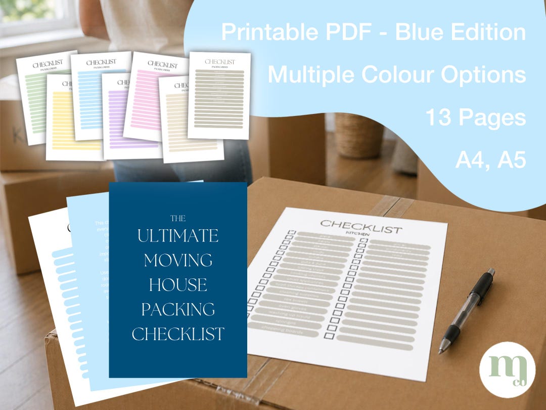 Blue Moving House Packing Checklist Printable | Moving Planner PDF ...