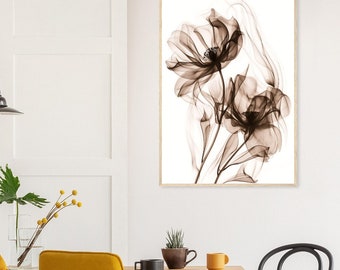 MEGA Poster, Surreal Sepia Smoke Flowers, Premium Matte Paper, Wooden Framed