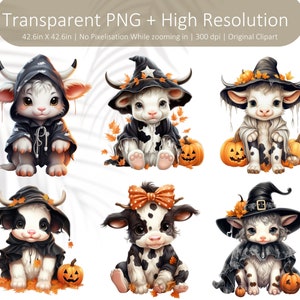 Cute Baby Cow for Halloween Clipart, Digital Clipart, Halloween Clipart, Christmas Clipart, Clipart Sublimation Bundle, Transparent Clipart