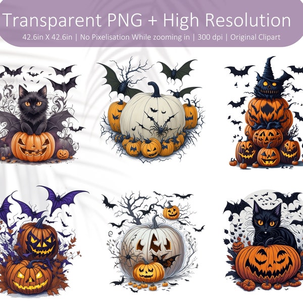 Spooky Pumpkins Halloween Clipart, Digital Clipart, Halloween Clipart, Christmas Clipart, Clipart Sublimation Bundle, set of ten
