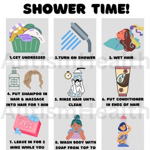 Shower routine chart visual aid for kids with autism or ADHD
