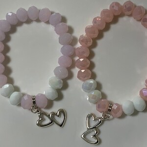 2 BFF bracelets, pink and purple, hearts charm, 2 bracelets