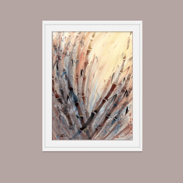 Original Watercolor Bamboo Painting, Frameable Nature Art Print, Asian Japanese Decor, Perfect Gift for Wife, Contemporary Nature Art Print