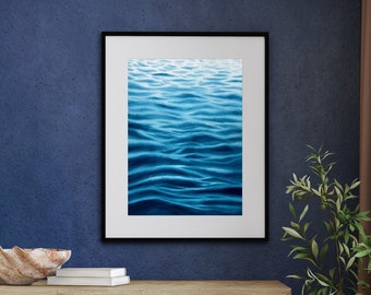 Ocean Sea Wave Original Seascape Watercolor Painting, Coastal Wall Art Decor, Oceanic Waves Nautical Blue Seascape Painting, Waves Painting