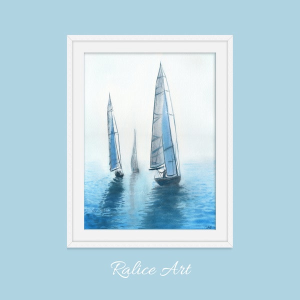 Je T’aime Ma Mer Rowing Regatta Poster Yachts Painting Sailing Boat Art Regatta Print Seascape Gallery Wall Art Decor Ocean Artwork