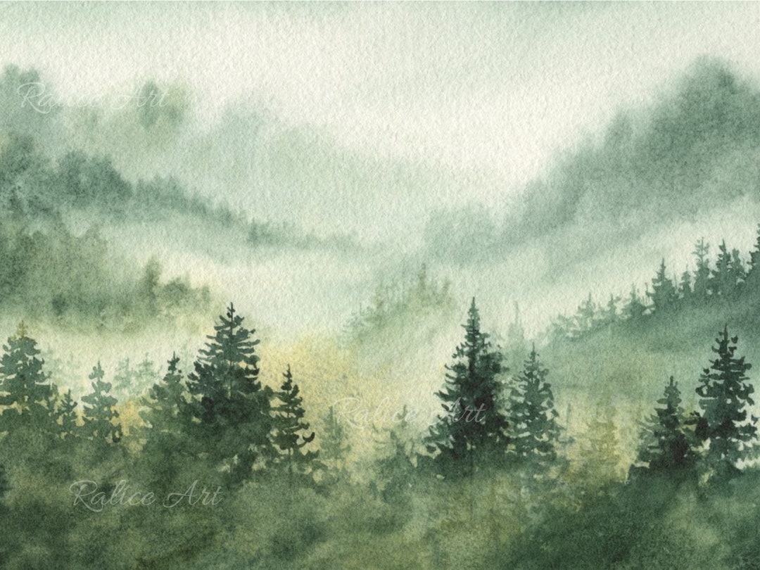 Misty Dreams Foggy Forest Wall Art Misty Pine Trees and Mountain Print ...