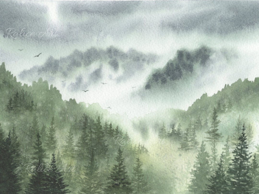 Misty Forest With Pine Trees Wall Art Foggy Mountain Art Print Misty ...