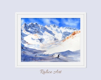 Snowy Mountains Art Print Ski Snowy Peaks Wall Art Glacier Print