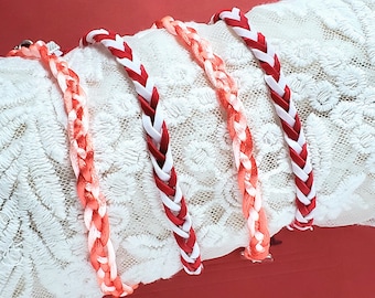 Valentines Pink Red White 4 Strand Braided Bracelets