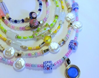 Silver Accent 16" Multicolor Beaded Necklaces Beaded Jewelry Gift For Women Handmade