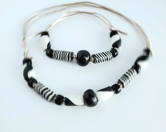 Beaded Necklace Bracelet Adjustable. Unisex, Black, White, Halloween, Jewelry Gift for Women, Gift for Men, Hallow Skeleton