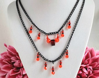 Romantic Red Black Chain Valentines Day Necklace Beaded Jewelry Gift For Women Handmade