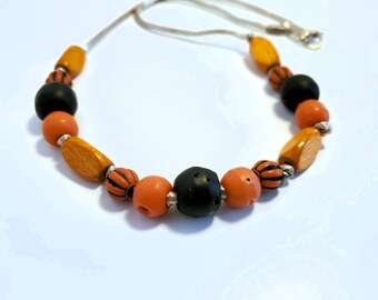 Beaded Necklace Fall Orange Theme, Black, Beaded Unisex, Jewelry Gift Women, Gift for Men, Halloween, Harvest, Pumpkin