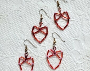 Valentines Day Heart Small Seed Bead Geometric Dangle Earrings Beaded Jewelry Gift For Women Handmade