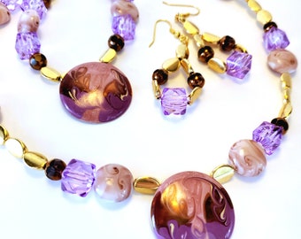 Amethyst Saturn Beaded Necklace Earrings Bracelet Set Beaded Jewelry Gift For Women Handmade Unique
