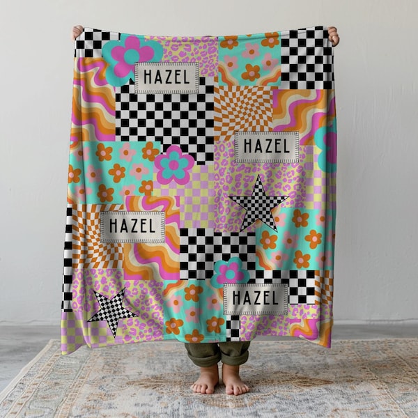 Custom Girl Name Blanket Neon Personalized Blanket Girl Gift Idea Teen Girl Holiday Gift Idea Leopard Print Blanket Kids Birthday Gift Girl