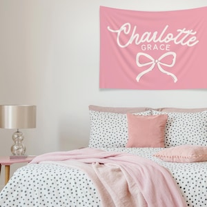 Girls Bedroom Name Banner Custom Name Sign Coquette Nursery Name Sign Bow Name Banner Girls Room Name Sign Baby Girl Nursery Bow Decor
