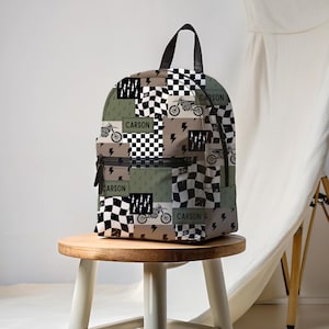 Boy Backpack Back to School Gift Idea Boy Name Backpack Lightning Bolt Checkered Print Backpack Custom School Bag Personalized Kids Backpack featuring custom name detail, bold lightning bolt, and trendy checkered print. This personalized kids backpack is perfect for back to school, daily adventures, or as a unique gift idea for boys. Make every school day extra special with this custom school bag for boys.