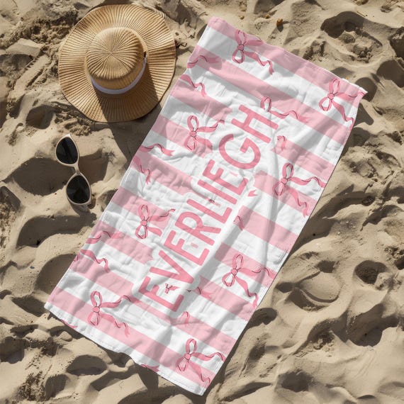Coquette Bow Beach Towel Name Custom Pool Towel Personalized Gift for Girl Teen Gift Idea for Kids Name Beach Towel bachelorette gift custom