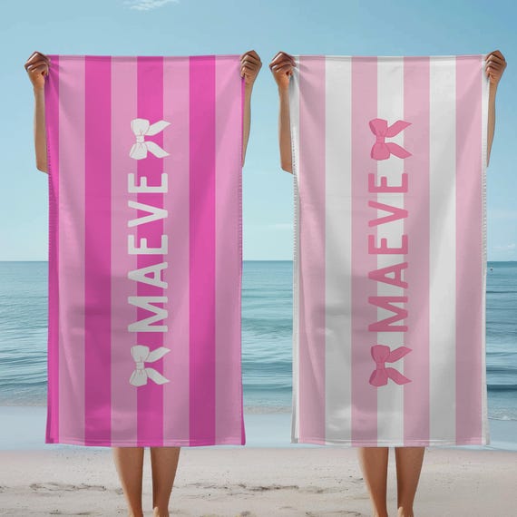 Coquette Bow Beach Towel Kids Name Pool Towel Custom Bow Towel Teen Gift Idea for Girls Name Beach Towel Custom Name Vacation Towel Gift Bow