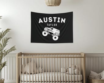 Monster Truck Name Banner Boy Name Sign Monster Truck Room Decor Name Sign Boys Room Name Banner Custom Decor Flag Boy Name Gift Idea