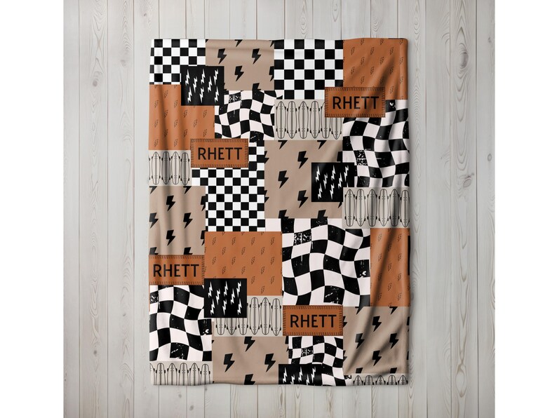 Boy baby blanket with custom name and lightning bolt design, perfect for boy nursery decor or as a cool kids blanket. This personalized baby blanket makes a thoughtful baby shower gift for boys and adds a fun, modern vibe to any nursery. Soft, stylish, and unique for newborns or toddlers.