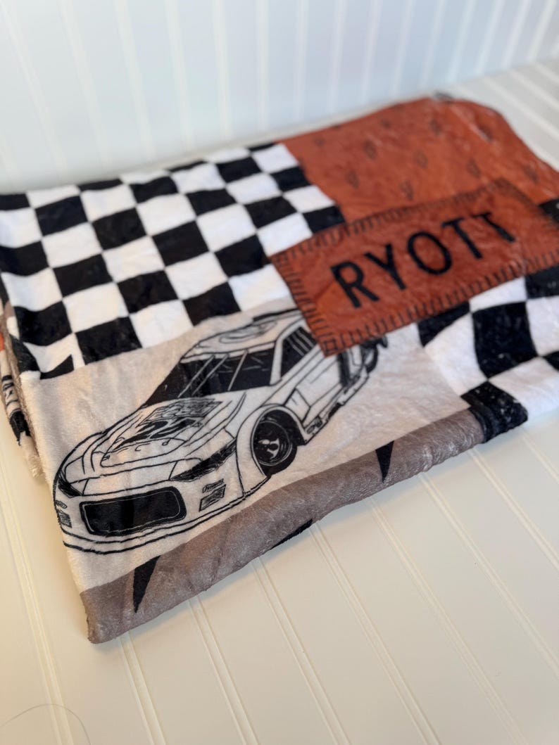 Racing Blanket Custom Name Blanket featuring a bold race car design with personalized name detail. This Personalized Race Car Gift Idea Toddler Boy Gift works as custom bedding gift and statement racing room decor. Perfect for car-loving kids and teens, this cozy blanket makes a thoughtful Teen Boy Gift Idea for birthdays, holidays, or special occasions while adding fun racing style to a boy bedroom.