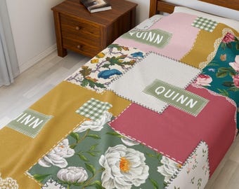 Floral Name Blanket Girl Personalized Gift Idea Teen Girl Name Blanket Custom Gift Idea Girl Nursery Decor Vintage Floral Bedding Girl Room