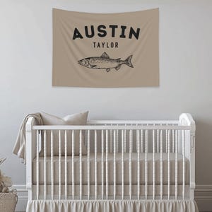 Fishing Name Banner Boy Name Sign Fishing Nursery Decor Name Sign Boys Room Name Banner Custom Outdoor Nursery Decor Flag Boy Name Gift Idea