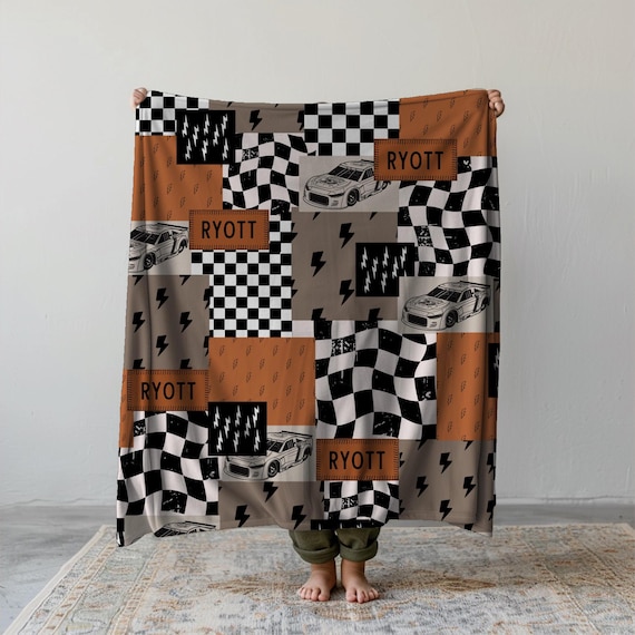 Racing Blanket Custom Name Blanket Personalized Race Car Gift Idea Toddler Boy Gift Custom Bedding Gift Racing Room Decor Teen Boy Gift Idea