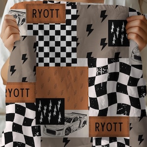 Racing Blanket Custom Name Blanket featuring a bold race car design with personalized name detail. This Personalized Race Car Gift Idea Toddler Boy Gift works as custom bedding gift and statement racing room decor. Perfect for car-loving kids and teens, this cozy blanket makes a thoughtful Teen Boy Gift Idea for birthdays, holidays, or special occasions while adding fun racing style to a boy bedroom.