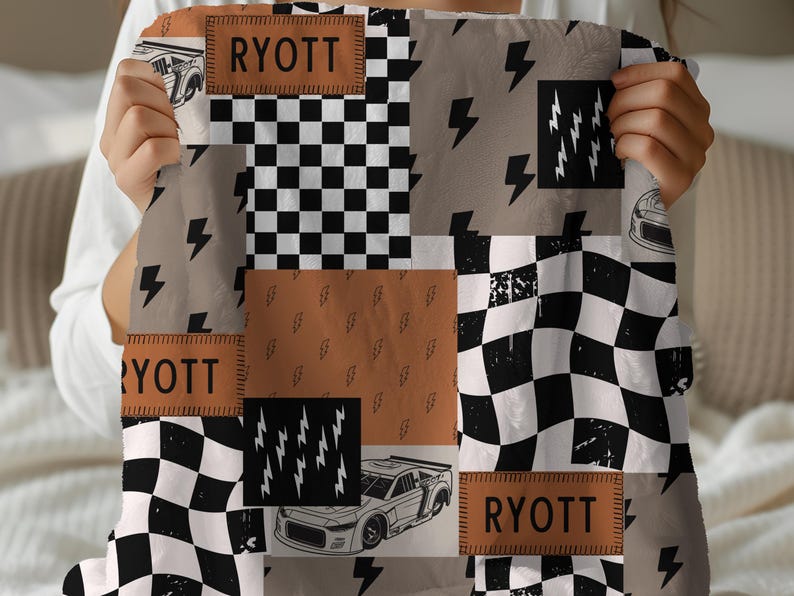 Racing Blanket Custom Name Blanket featuring a bold race car design with personalized name detail. This Personalized Race Car Gift Idea Toddler Boy Gift works as custom bedding gift and statement racing room decor. Perfect for car-loving kids and teens, this cozy blanket makes a thoughtful Teen Boy Gift Idea for birthdays, holidays, or special occasions while adding fun racing style to a boy bedroom.
