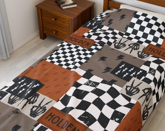 Couverture pour bébé garçon, nom personnalisé, couverture pour enfants cool, couverture en forme d'éclair, main squelette, décoration de chambre d'enfant, cadeau pour garçon, couverture pour bébé