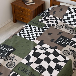 Dirt bike blanket custom name blanket designed as a personalized dirt bike gift idea for teen boys. This custom bedding makes a fun and practical dirtbike lover gift and adds personality to a dirtbike room decor theme. Perfect as a teen boy gift, custom name blanket, or personalized dirt bike blanket, it offers both comfort and a unique design. Great for birthdays, holidays, or everyday use, this custom dirt bike blanket is the perfect choice for any motocross enthusiast.