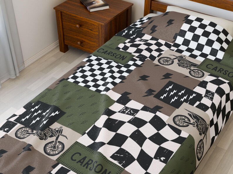 Dirt bike blanket custom name blanket designed as a personalized dirt bike gift idea for teen boys. This custom bedding makes a fun and practical dirtbike lover gift and adds personality to a dirtbike room decor theme. Perfect as a teen boy gift, custom name blanket, or personalized dirt bike blanket, it offers both comfort and a unique design. Great for birthdays, holidays, or everyday use, this custom dirt bike blanket is the perfect choice for any motocross enthusiast.