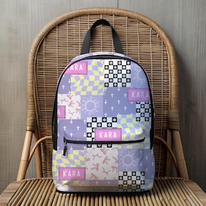 Girl Backpack Back to School Gift Idea Girl Name Backpack Faith Cross Checkered Print Backpack Custom School Bag Personalized Kids Backpack