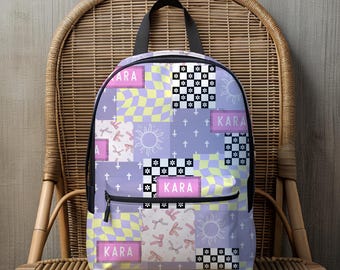 Girl Backpack Back to School Gift Idea Girl Name Backpack Faith Cross Checkered Print Backpack Custom School Bag Personalized Kids Backpack