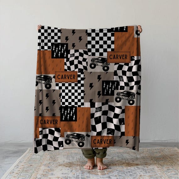 Monster Truck Blanket Custom Name Blanket Personalized Monster Truck Gift Idea Toddler Boy Gift Custom Bedding Gift Monster Truck Room Decor