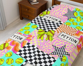 Softball Blanket Custom Girl Name Blanket Softball Gift Idea Teen Girl Gift Personalized Blanket Girl  Teen Holiday Gift Idea Birthday Girl