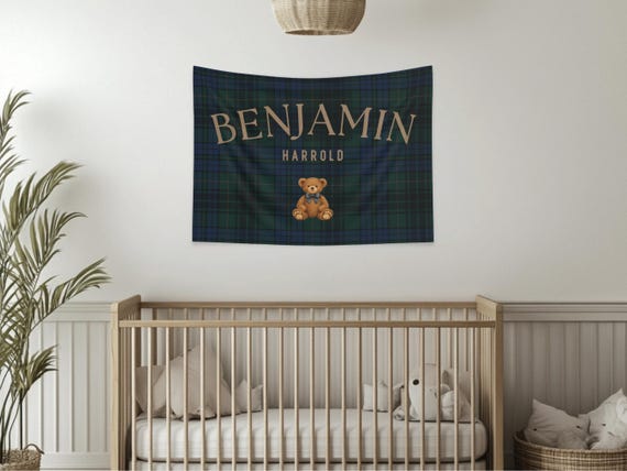 Polo Bear Name Banner Preppy Bear Nursery Decor Plaid Name Sign Polo Bear Nursery Decor Boy Name Sign Vintage Polo Teddy Nursery Baby Gift