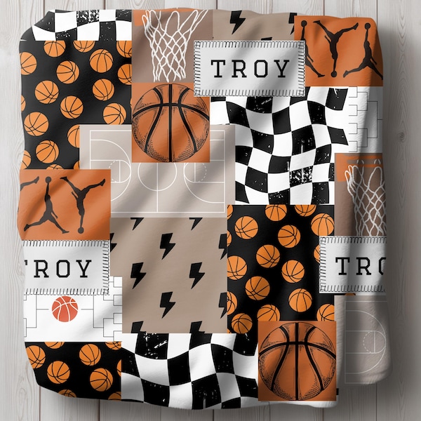 Manta de baloncesto, idea de regalo para niño, idea de regalo para amantes del baloncesto, decoración de habitación para adolescentes, manta con nombre para niño, decoración de habitación de baloncesto personalizada, ideas de regalos deportivos