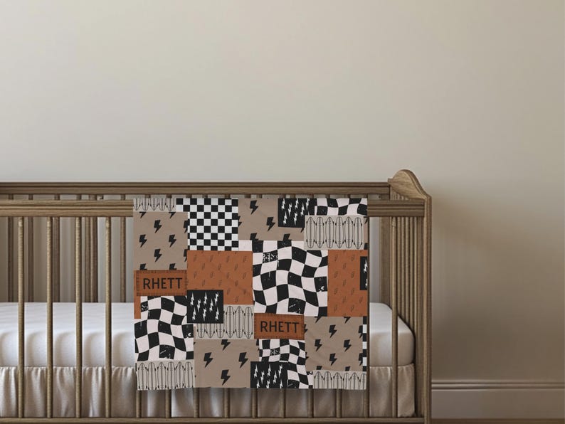 Boy baby blanket with custom name and lightning bolt design, perfect for boy nursery decor or as a cool kids blanket. This personalized baby blanket makes a thoughtful baby shower gift for boys and adds a fun, modern vibe to any nursery. Soft, stylish, and unique for newborns or toddlers.