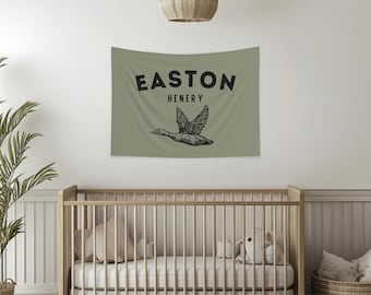 Duck Name Banner Boy Nursery Name Sign Boy Duck Nursery Decor Kids Room Name Sign Goose Wall Decor Hunting Nursery Name Flag Custom Gift Boy