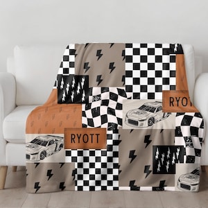 Racing Blanket Custom Name Blanket featuring a bold race car design with personalized name detail. This Personalized Race Car Gift Idea Toddler Boy Gift works as custom bedding gift and statement racing room decor. Perfect for car-loving kids and teens, this cozy blanket makes a thoughtful Teen Boy Gift Idea for birthdays, holidays, or special occasions while adding fun racing style to a boy bedroom.