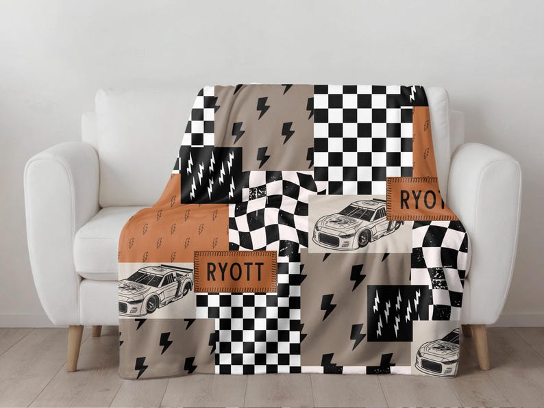 Racing Blanket Custom Name Blanket featuring a bold race car design with personalized name detail. This Personalized Race Car Gift Idea Toddler Boy Gift works as custom bedding gift and statement racing room decor. Perfect for car-loving kids and teens, this cozy blanket makes a thoughtful Teen Boy Gift Idea for birthdays, holidays, or special occasions while adding fun racing style to a boy bedroom.