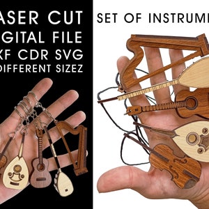 Kleine instrumenten set sleutelhanger, miniatuur digitaal bestand, set instrumenten, instant downloadset, mini muziekinstrument, ornament set bestand