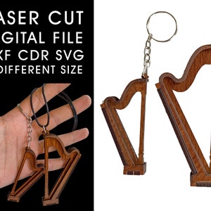 Harfe Schlüsselanhänger digitale Datei, Maschine Datei, Laser geschnitten Pläne, Harfe Miniatur, kleine Harfe Ornament, DXF CDR SVG Datei, Miniatur Instrument