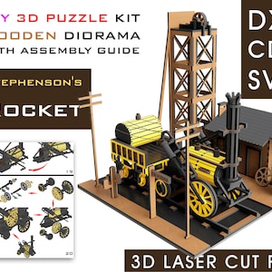 Old Train 3D Puzzle Laser Cut File, Wooden Locomotive, Antique Train Model, Digital File Laser Cut, Old Locomotive Miniature, Diorama Set