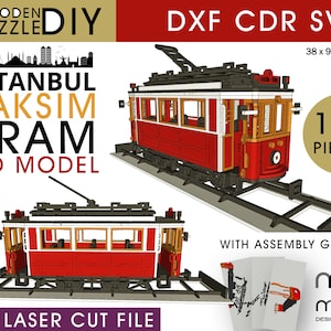 Modelo de bonde Taksim de Istambul, modelo de bonde cortado a laser, quebra-cabeça nostálgico de bonde, miniatura de bonde vintage, modelo de trem antigo, diorama de trem, modelo 3D